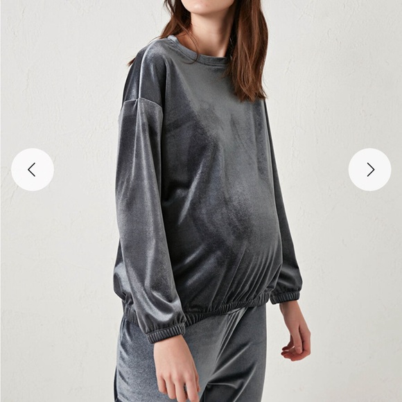 LCW Maternity Shiny Gray Velvet Maternity Sweatshirt & Sweatpants Small - Picture 2 of 15